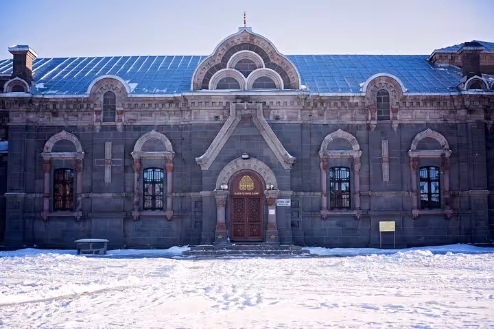 Snowy Kars Museum façade in Turkey, a highlight on an all-inclusive private guided Kars city tour