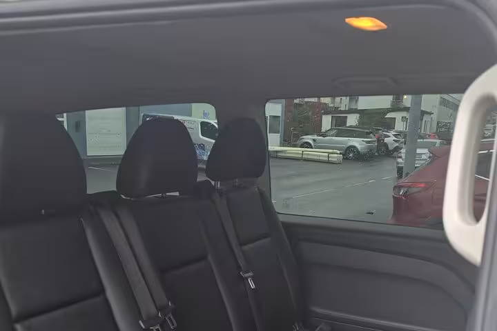 Comfortable leather seating in vehicle for private transfer between Keflavik Airport and Reykjavik.