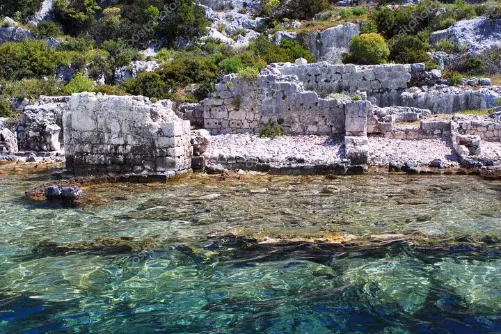 Sunken city Kekova ruins in crystal-clear water, iconic swim and photo stop on Myra St Nicholas Church boat tour