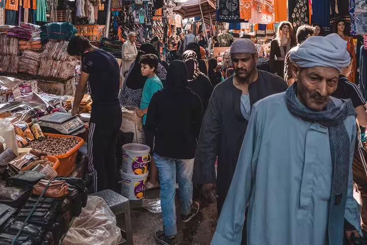 Bustling Khan El Khalili bazaar in Islamic Cairo, a lively stop on the Historical Cairo Mosques tour