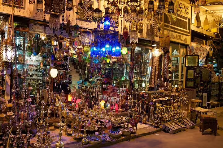 Colorful lantern shop at Khan El Khalili Bazaar, Cairo, visited on Port Said tour to Pyramids and Citadel