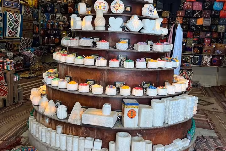 Khan el-Khalili market shop display of Egyptian alabaster souvenirs and handmade crafts on a Cairo hidden gems tour