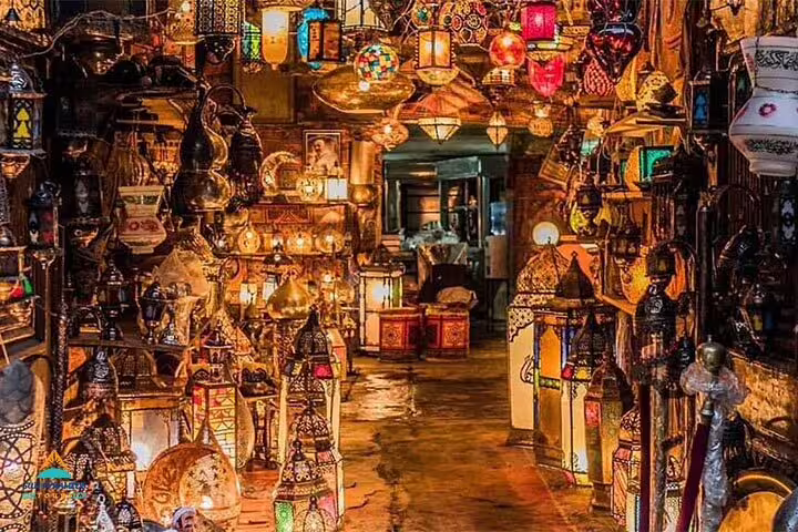 Colorful lantern shop in Khan El Khalili, Islamic Cairo market experience on the Historical Cairo Mosques tour