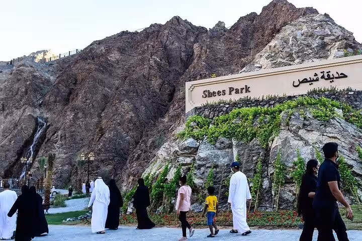 Visitors at Shees Park in Khorfakkan, Fujairah mountains, a highlight on the safari sightseeing tour