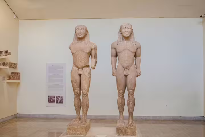 Kleobis and Biton kouroi statues in Delphi Archaeological Museum on a Delphi full day tour