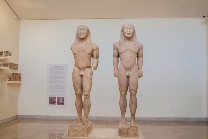 Kleobis and Biton kouroi statues at Delphi Archaeological Museum on Delphi & Meteora two-day guided tour