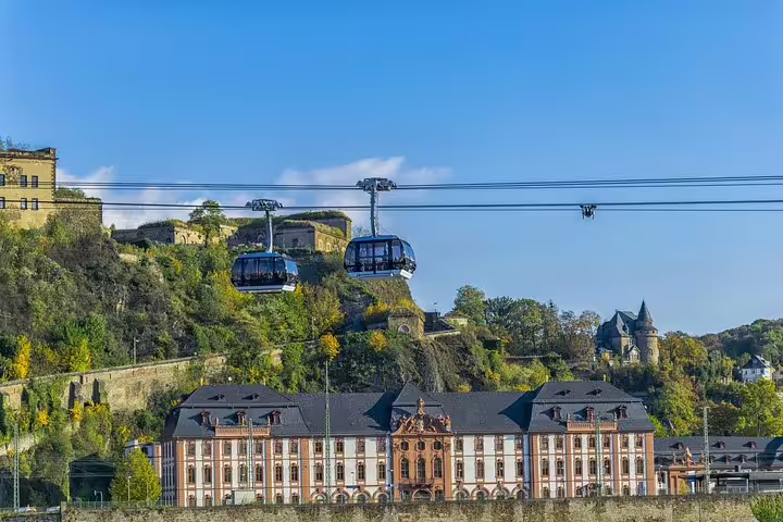 Koblenz cable car over the Rhine with Ehrenbreitstein Fortress, a key stop on the e-scavenger hunt tour
