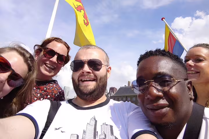 Group selfie on a self-guided e-scavenger hunt in Koblenz, exploring city highlights and landmarks