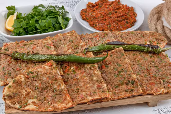 Traditional Konya etli ekmek flatbread lunch served on the private Konya and Çatalhöyük day tour