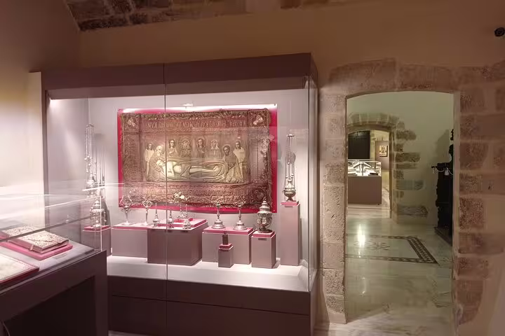 Intricate religious artifacts displayed in Lady of the Angels Monastery, showcasing historical and spiritual significance.