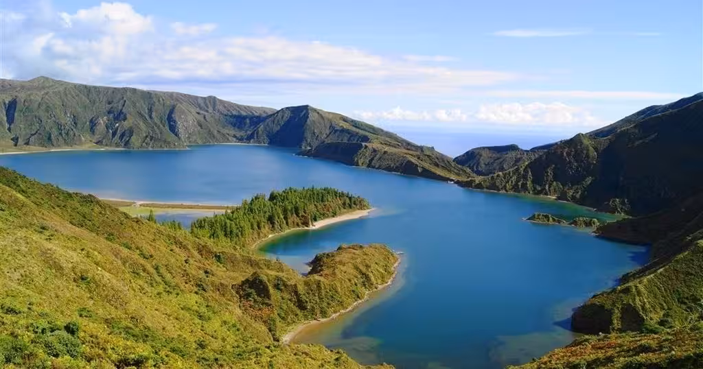 Panoramic view of Lagoa do Fogo crater lake, São Miguel, on a half-day Jeep tour in the Azores