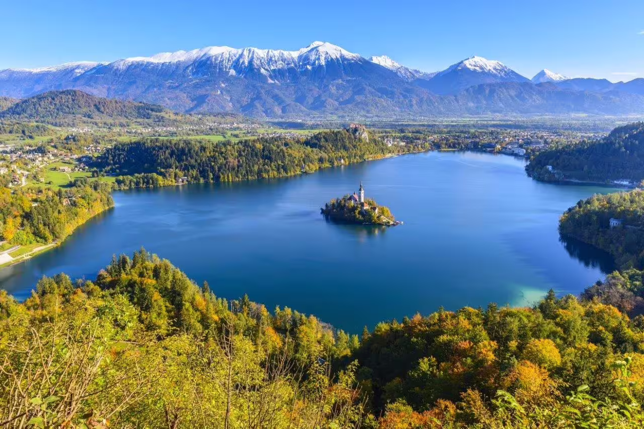 Lake Bled and island church with Julian Alps backdrop, highlight of Croatia and Slovenia multi-country tour