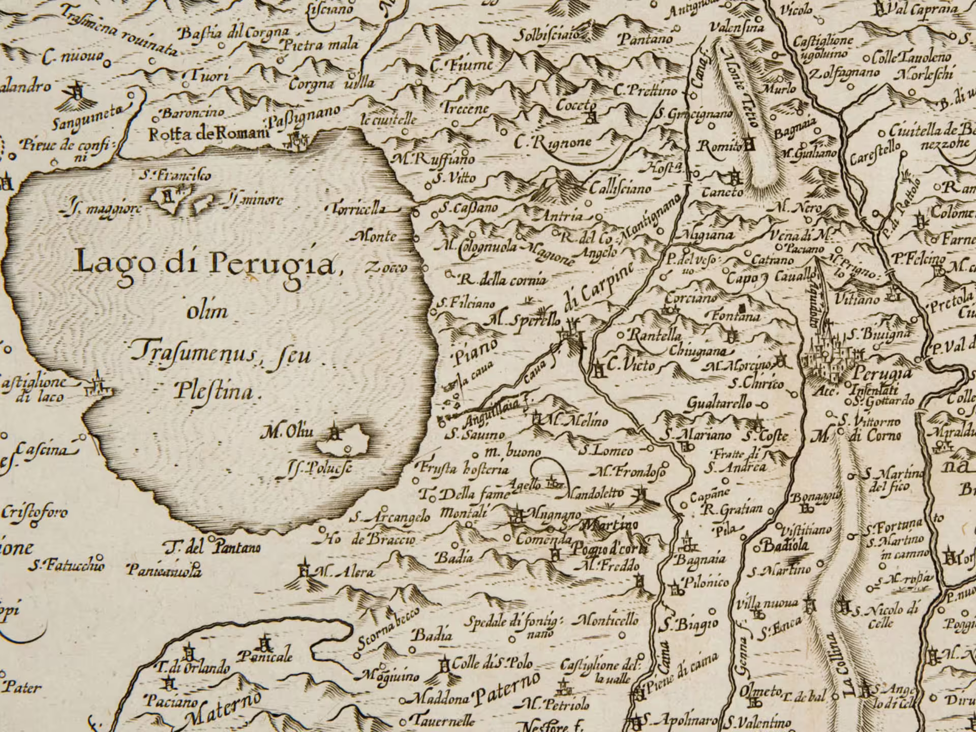 Vintage map of Lake Trasimeno near Perugia, Umbria, setting for winery visit and local wine tasting tour