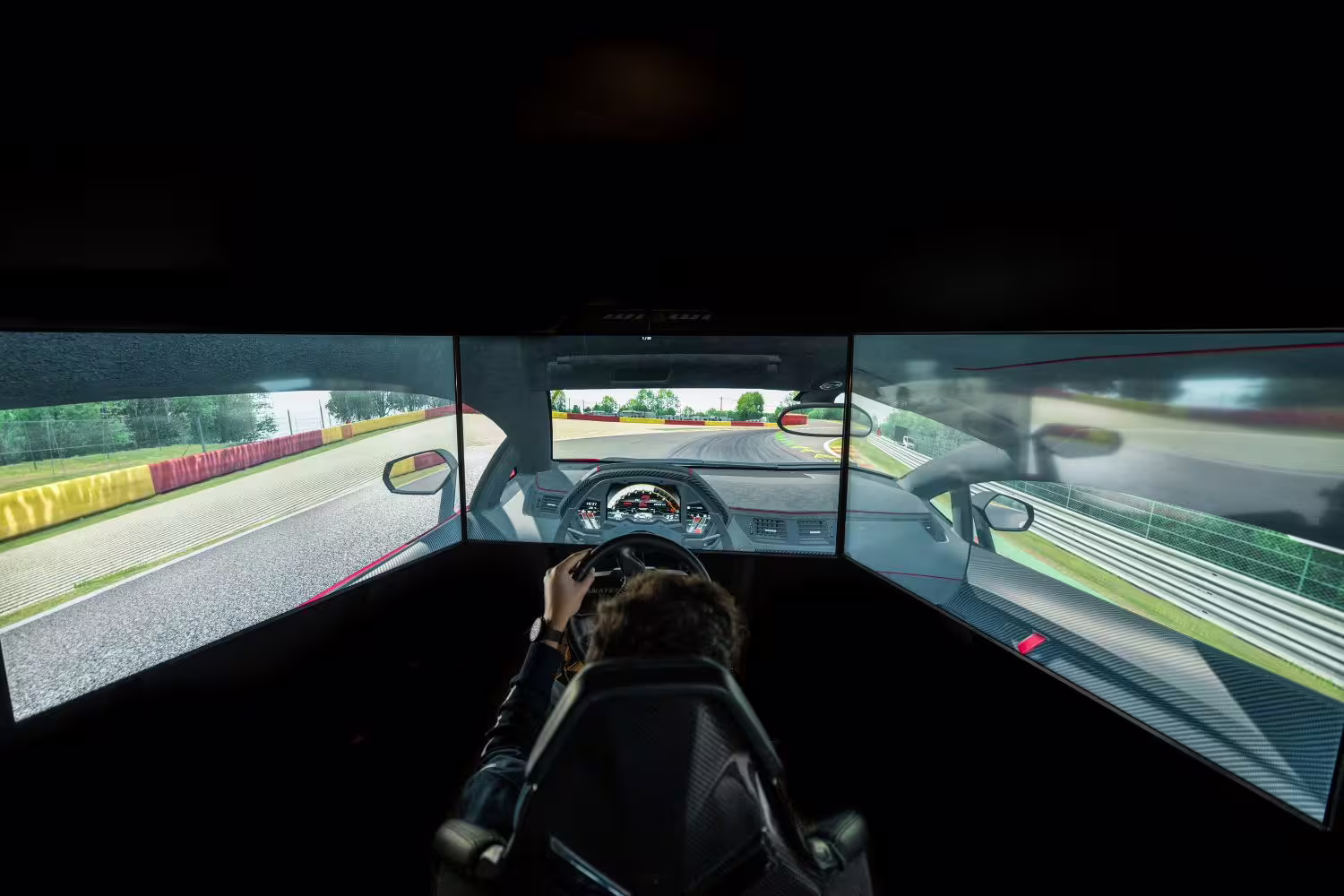 Experience thrilling virtual racing at the Lamborghini driving simulator, part of the Museo Lamborghini tour.