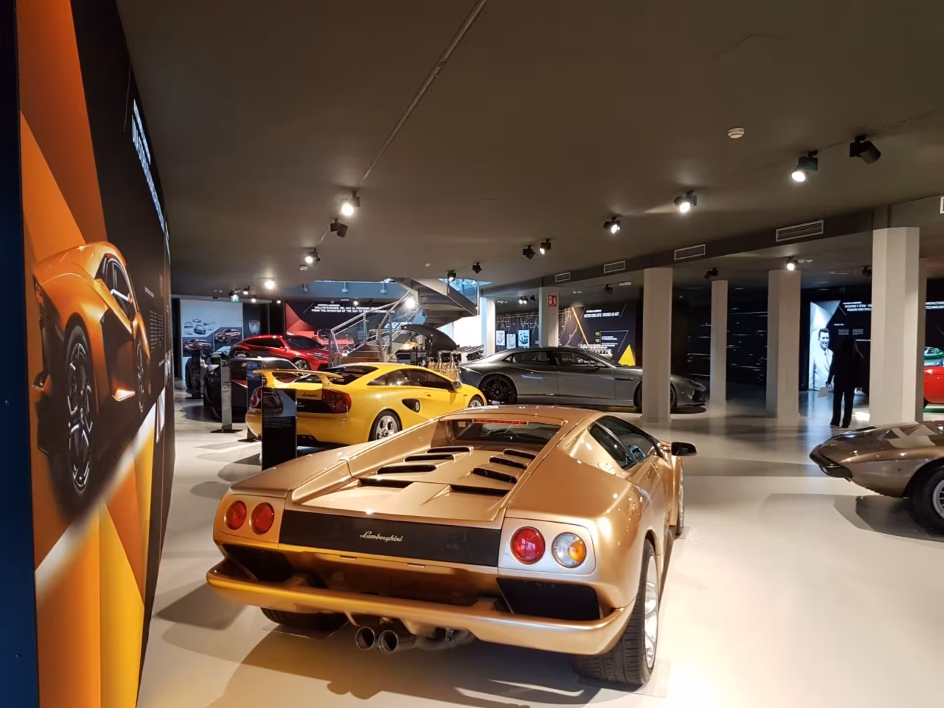 Classic Lamborghini supercars on display at the Automobili Lamborghini Museum near Bologna, Italy