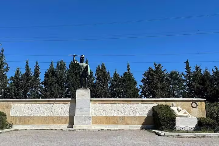 Leonidas Monument at Thermopylae stop on Meteora private day tour from Athens, Greece road trip