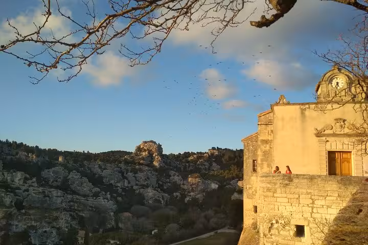 Sunset view from Les Baux-de-Provence ramparts over Alpilles landscapes, culture and scenery tour