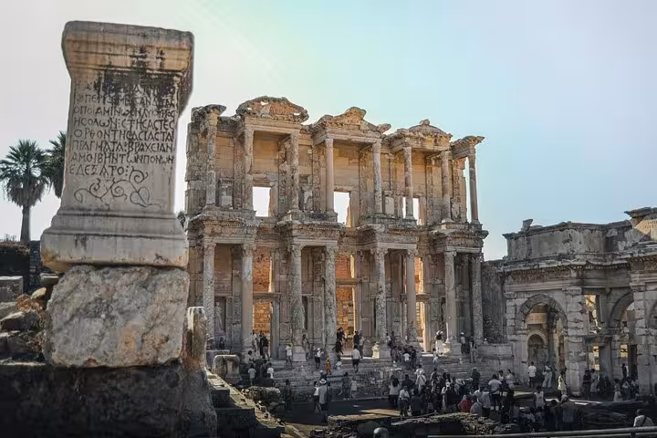 Library of Celsus in ancient Ephesus ruins, highlight of Ephesus tour from Istanbul by plane