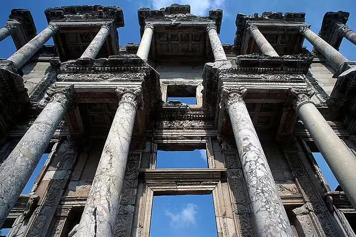 Library of Celsus facade at Ancient Ephesus, highlight of all-inclusive private tour from Kusadasi
