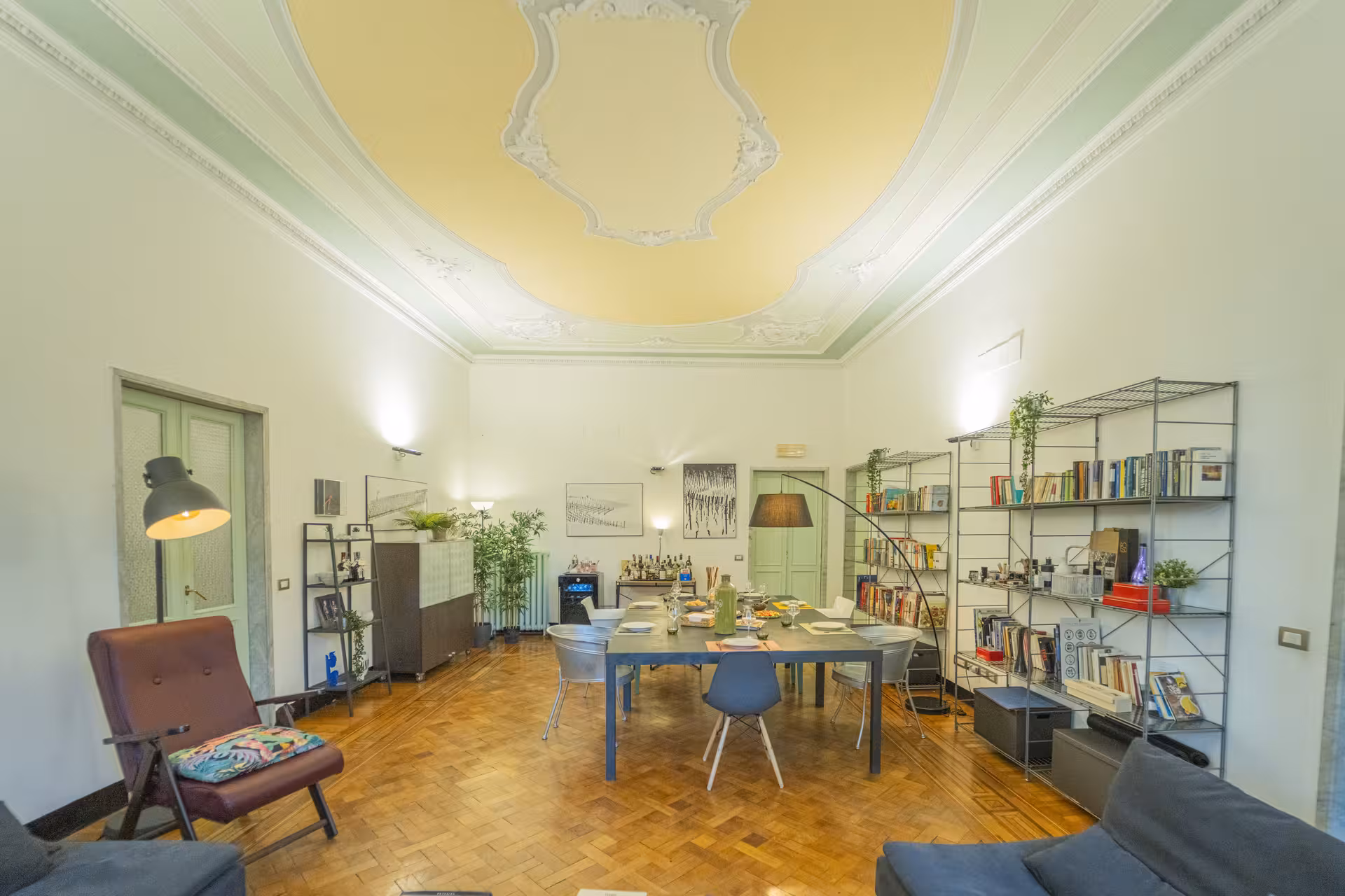 Bright and elegant dining room setup for Ligurian cooking class with a focus on focaccia and wine pairings.