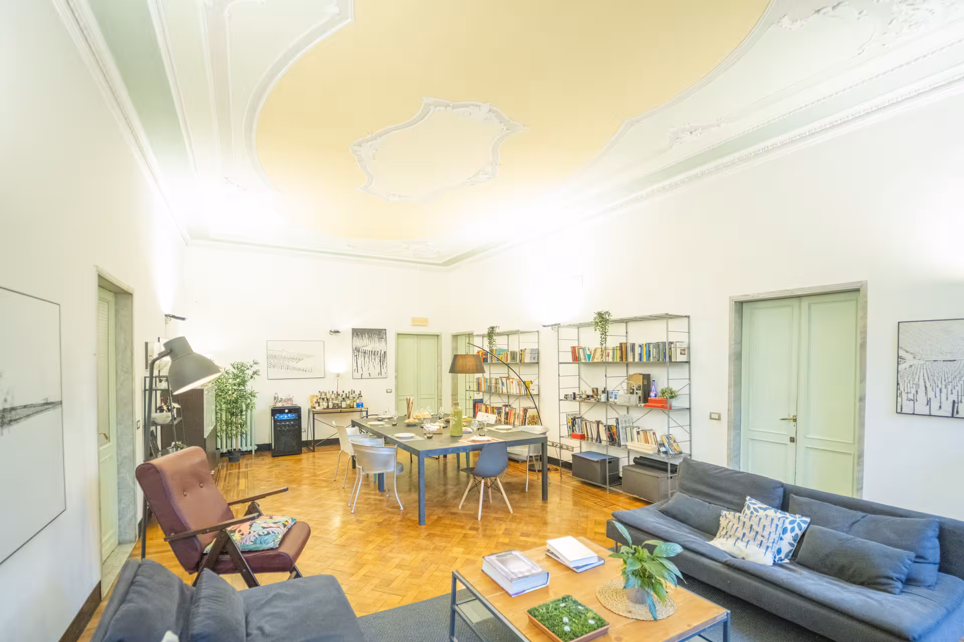 Spacious dining area for Ligurian cooking class featuring focaccia preparation and local wine tasting.