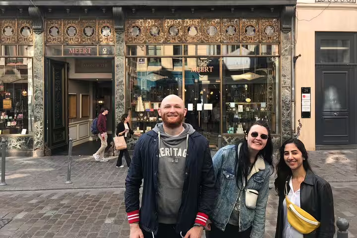 Participants outside Meert in Lille during a city highlights scavenger hunt walking tour in the historic center