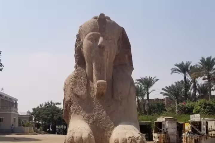 Colossal limestone sphinx at Memphis open-air museum on Dahshur Pyramid and Memphis City Tour from Cairo