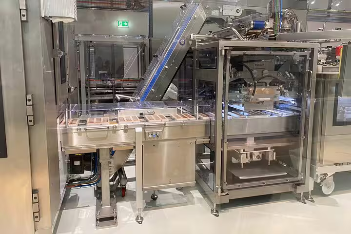Inside Lindt Factory showing modern chocolate production machinery in operation for a private tour.