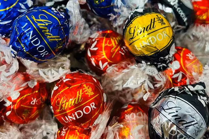 Assorted Lindt LINDOR truffles close-up at Lindt Home of Chocolate Museum tour with tickets and pickup