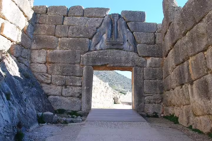 Lion Gate entrance at ancient Mycenae, a highlight stop on a private Athens to Peloponnese and Nafplio day tour