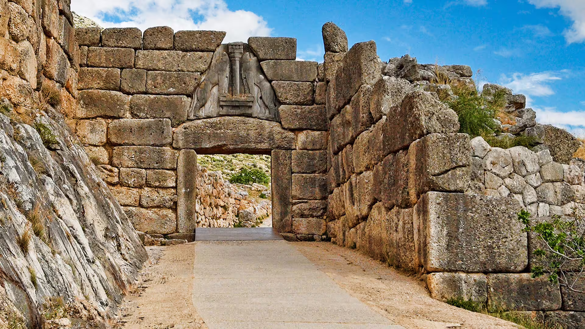 Lion Gate entrance at Mycenae citadel, key stop on a private Isthmus Canal, Corinth and Mycenae tour