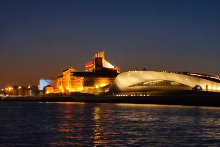 Lisbon night boat tour by MAAT museum lights on the Tagus, 2-hour sailing cruise with drinks