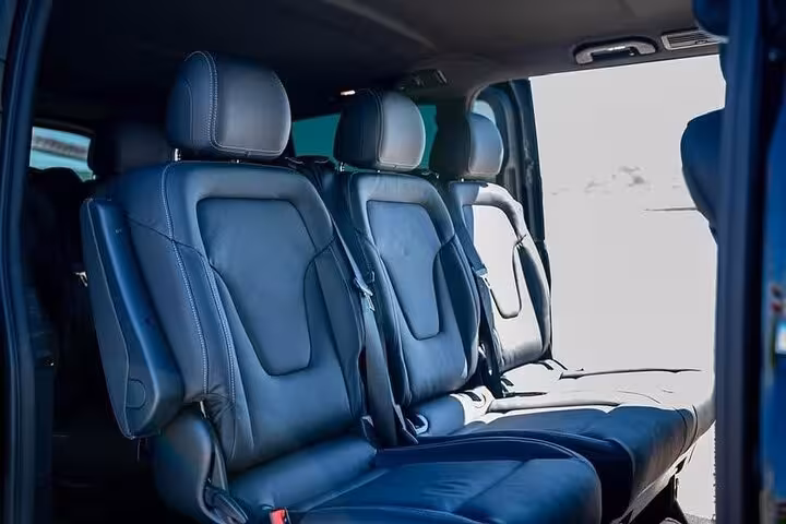 Spacious Mercedes seating for comfortable Lisbon to Porto private transfer with premium features.