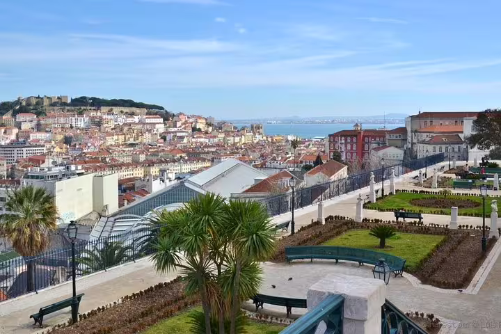 Panoramic view of Lisbon from Miradouro de São Pedro de Alcântara, highlighting cityscape and Tagus River, ideal for tours.