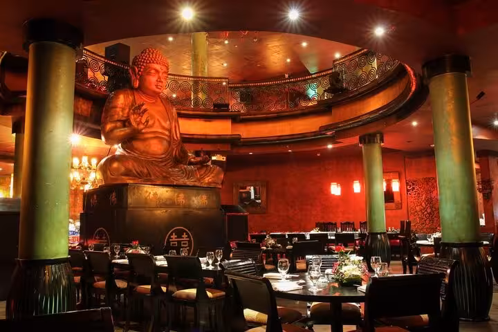 Little Buddha Hurghada interior with large Buddha statue and dining lounge on night out tour with transfers