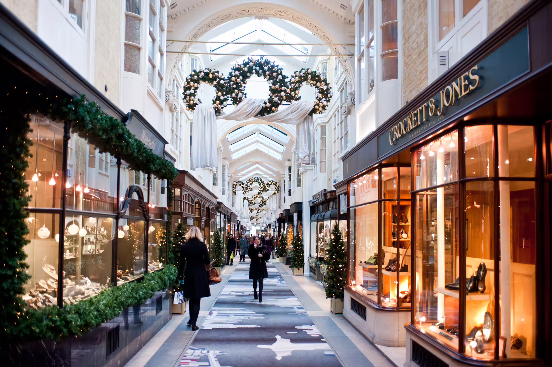 Festive Burlington Arcade-style London shopping passage, stop on London center 1-day walking tour with audioguide