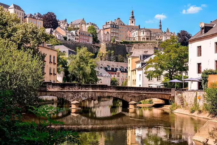 Stone bridge over the Alzette in Luxembourg City, scenic stop on a self-guided e-scavenger hunt tour