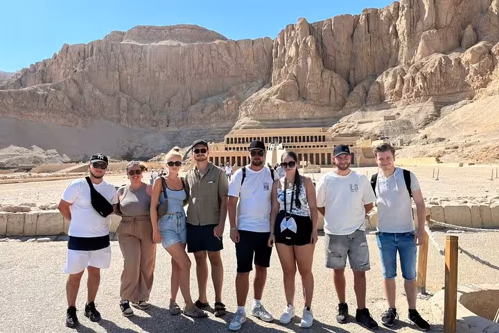 Tour group at Hatshepsut Temple, Luxor day trip from Marsa Alam to Valley of the Kings and Karnak