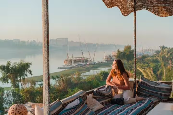 Relaxing Nile River view in Luxor before Karnak and Valley of the Kings day tour with Hatshepsut visit
