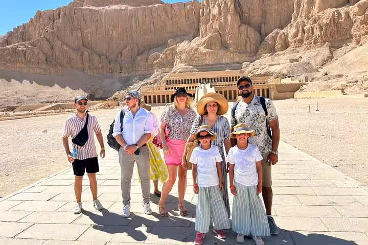 Tour group at Hatshepsut Temple near Valley of the Kings on Luxor day trip from Marsa Alam
