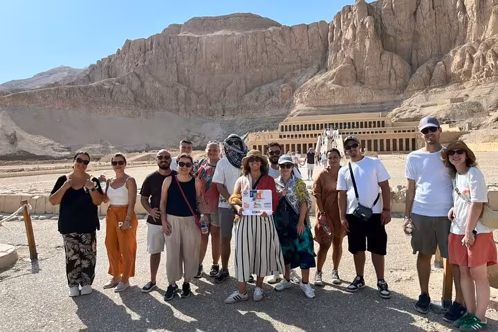 Tour group at Hatshepsut Temple in Luxor on Valley of the Kings day trip from Marsa Alam, Egypt
