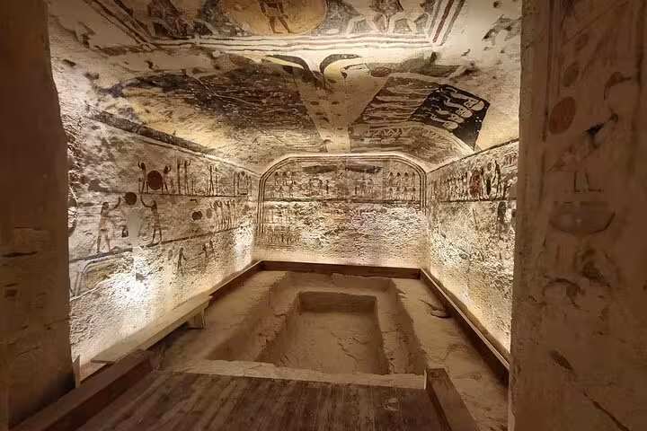 Explore the intricately decorated tombs of Luxor West Bank on a private day tour, showcasing ancient Egyptian artistry.