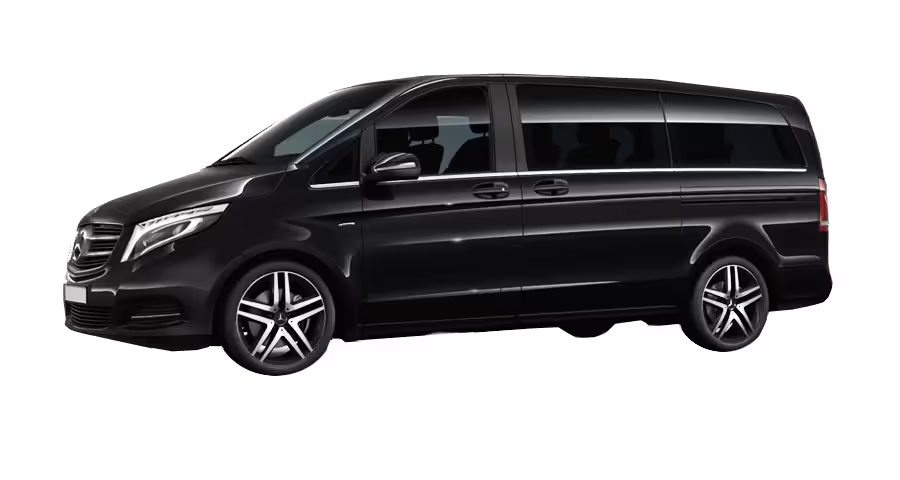 Luxurious black executive van for private chauffeur service and eight-hour custom car hire, offering comfort and style.