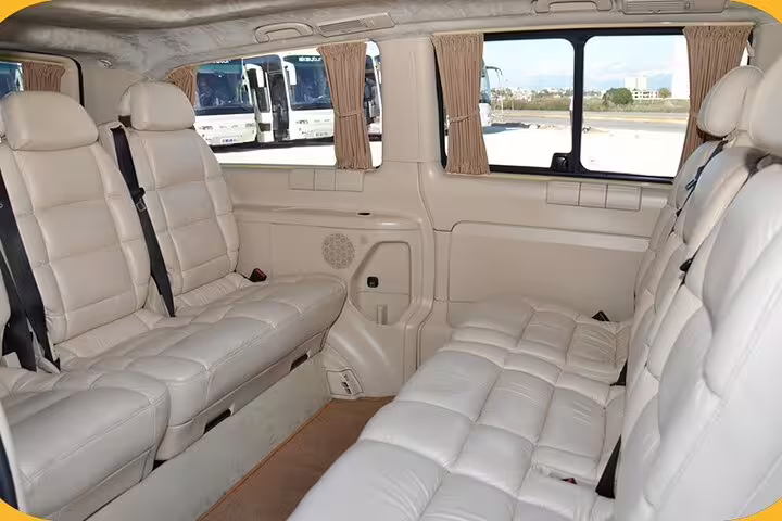 Luxury private tour van interior with leather seats for Ephesus, Artemis Temple and Sirince day trip