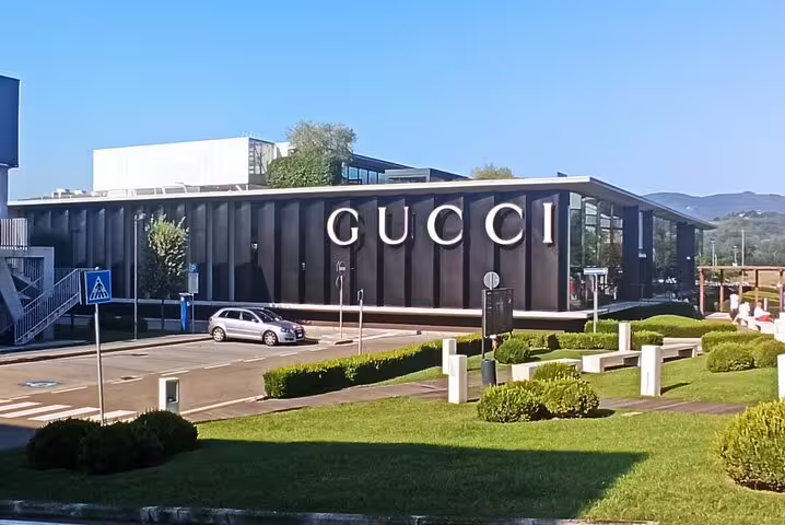 Luxury Gucci outlet store near Florence visited on private chauffeur shopping tour to The Mall and Prada Space outlet