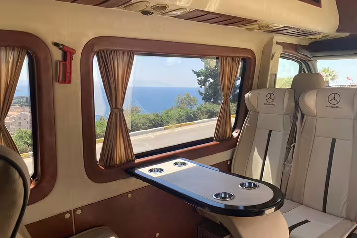 Luxury Mercedes minibus interior for private Ephesus, Artemis Temple and Sirince Village tour from Kusadasi