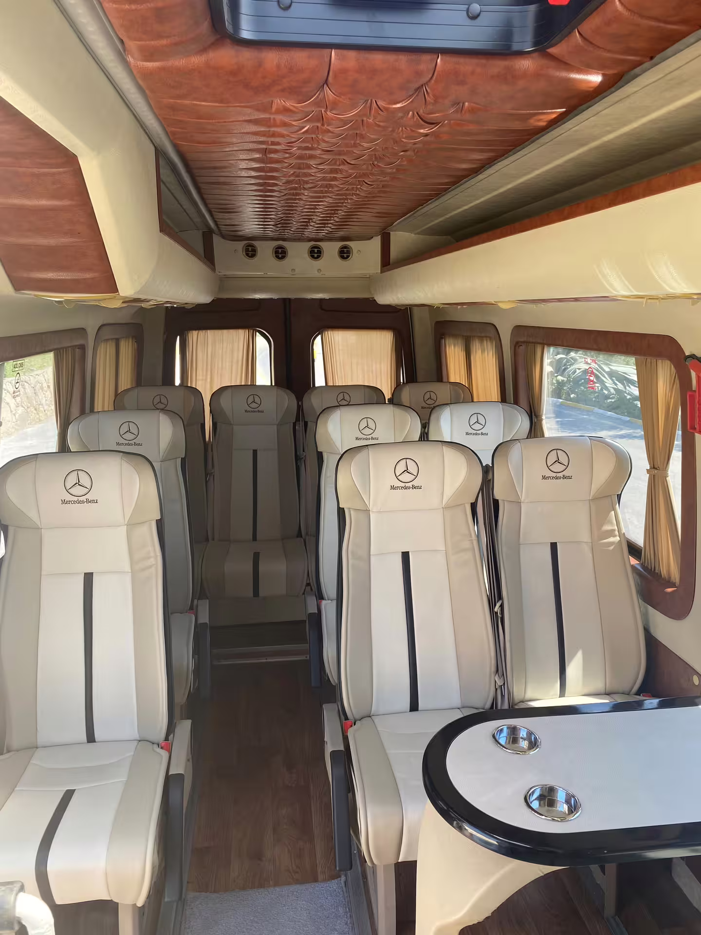 Luxury Mercedes minibus interior for VIP Ephesus shore excursion, private transfer comfort and AC seating