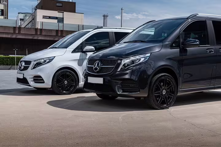 Luxury private vans ready for Zurich half-day tour, highlighting comfort and style with modern amenities for travel.