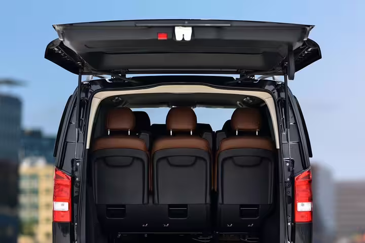 Spacious interior of a luxury van ready for comfortable private transfers from AltaBadia to Venice.