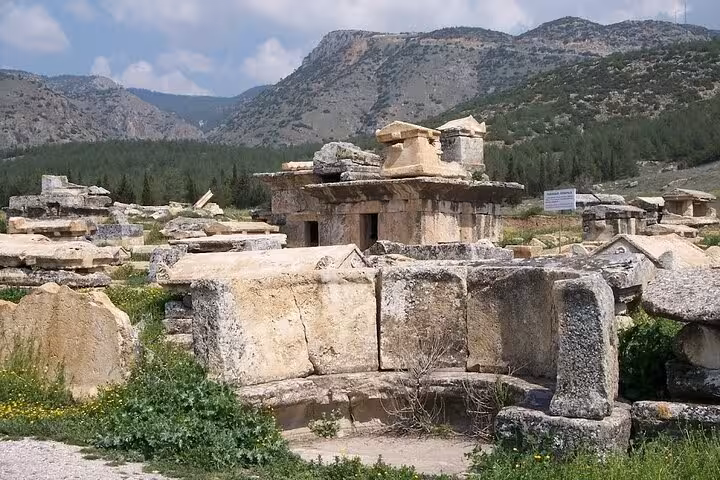 Ancient Lycian rock tombs at Hierapolis near Pamukkale on private tour from Kusadasi or Selcuk
